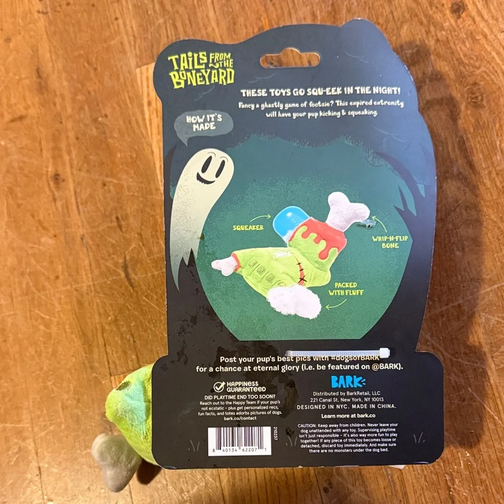 Bark Boneyard Squeaky Toy in Lime and Coral